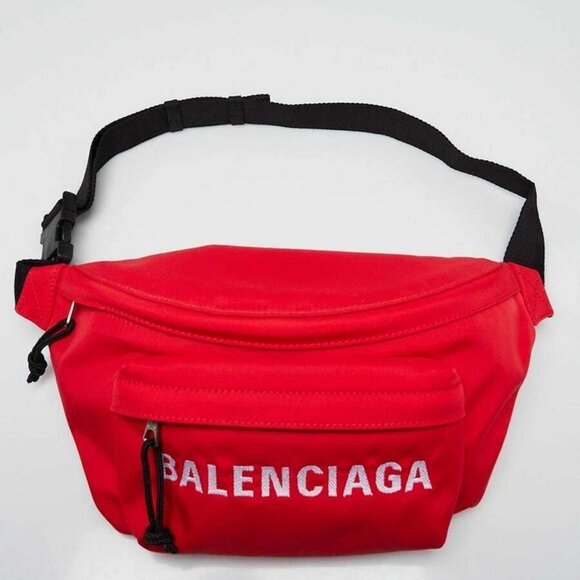 Balenciaga Red Recycled Nylon Logo Embroidered Wheel Belt Bag - Picture 3 of 12